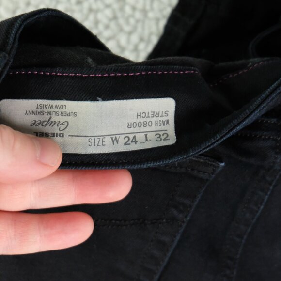 Diesel Jeans Womens 24 Black Grupee Super Slim Skinny Low Waist Stretch 33L - Picture 9 of 12